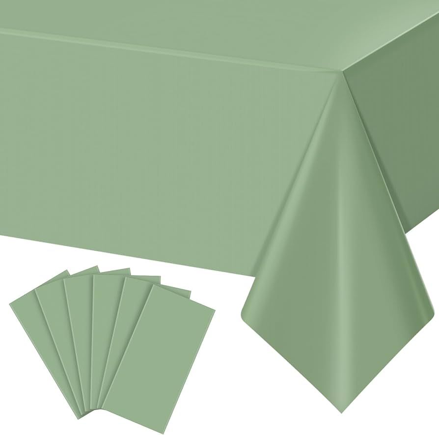 6Pack Sage Green Plastic Tablecloths for Rectangle Tables, Light Green Disposable Tablecloth, Wat... | Amazon (US)