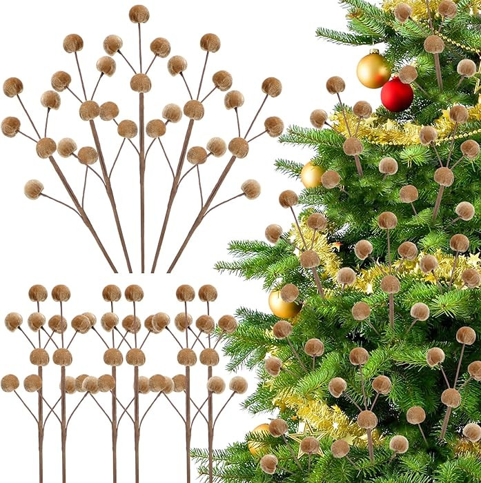 6 Pcs 14 Inch Christmas Tree Picks Velvet Christmas Ornaments Spheres Ball Pick Velvet Xmas Tree ... | Amazon (US)