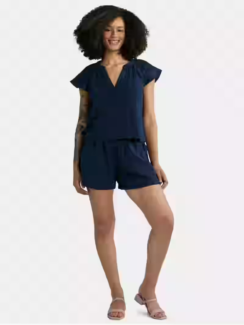 Time and Tru Women's Double Cloth Short Set, Sizes XS-XXXL | Walmart (US)