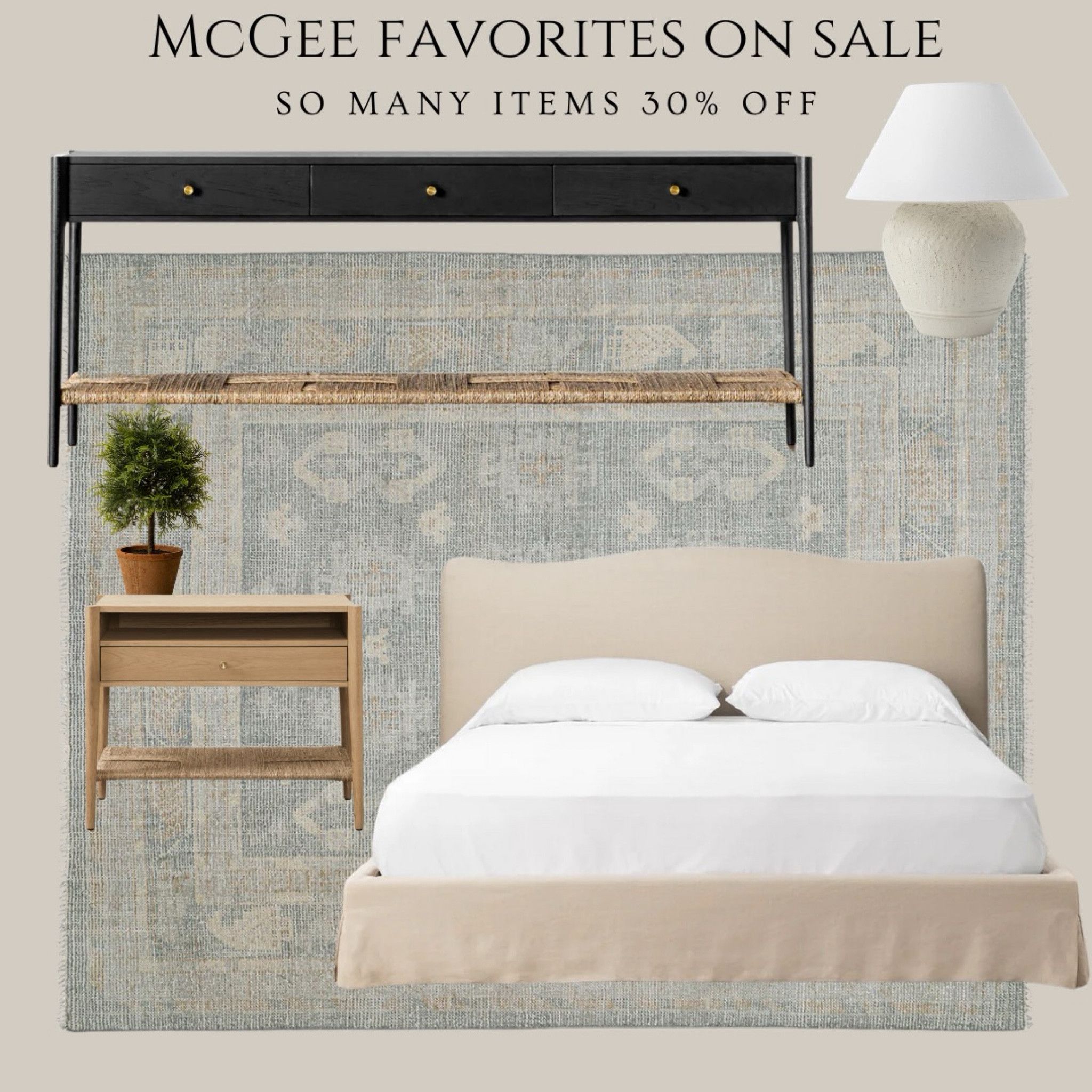 I have this rug and LOVE!!!  This bed will be the next one I purchase!  Love the back of it with the skirt!  And these nightstands and console tables come in two colors and I love the woven shelves!

#LTKHome #LTKSaleAlert #LTKFamily