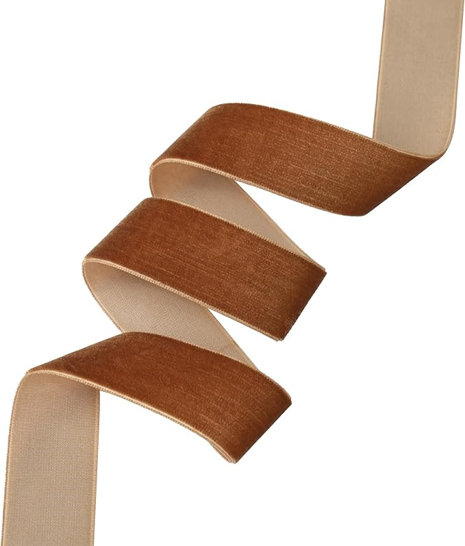 Brown Velvet Ribbon 1 Inch Dark Brown Single Face Velvet Ribbon for Christmas Tree Decorations, H... | Amazon (US)