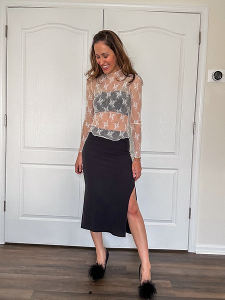 White + black date night outfit 

White lace shirt // black bandeau top // black midi skirt // feather shoes // spring outfit for date night 

#LTKstyletip #LTKSeasonal #LTKfindsunder50
