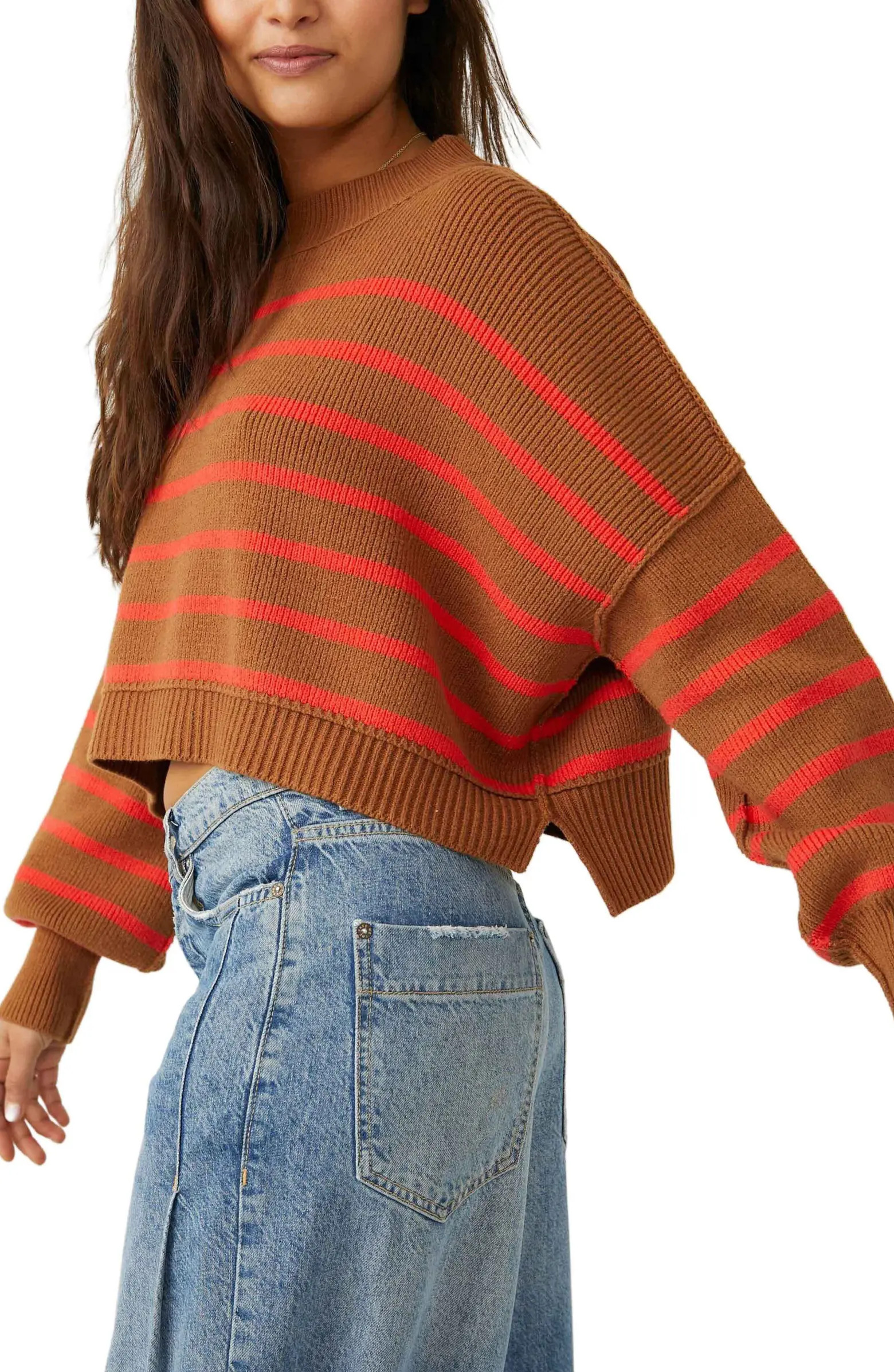 Free People Easy Street Stripe Rib Crop Sweater | Nordstrom | Nordstrom