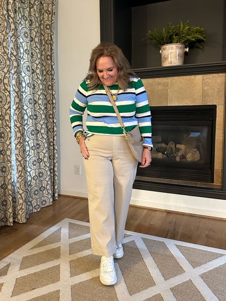 My striped boatneck tee is 25% off. Wearing a size large petite. 
Spanx wide leg stretch twill in this new bone color. I love it! Wearing size XL regular. I prefer the regular length over the petite. 

Great little platform sneaker. 

My purse is on waitlist. I’ll link a few similar. 


Talbots spanx spring outfit 

#LTKmidsize #LTKover40 #LTKtravel
