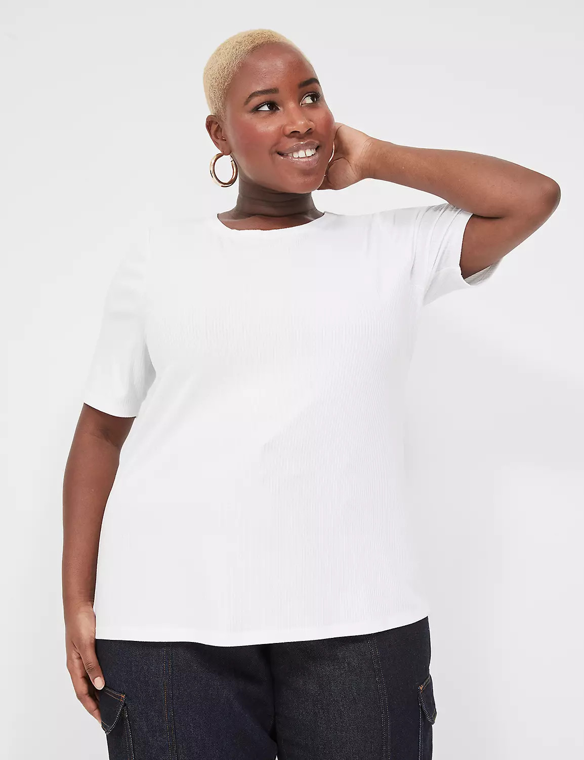 Elbow-Sleeve High Crew-Neck Rib Top | LaneBryant | Lane Bryant (US)