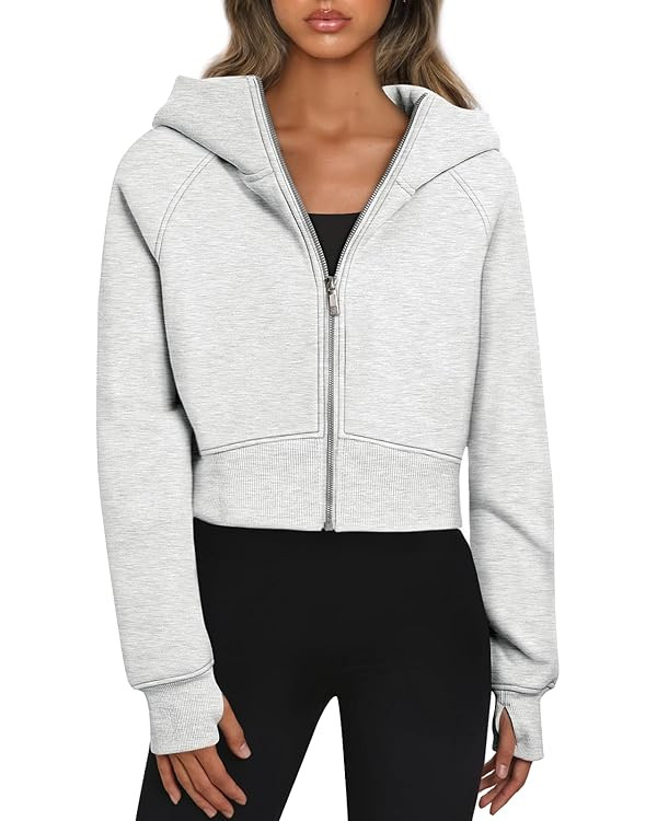 Trendy Queen Womens Zip Up Hoodies Cropped Sweatshirts Fall Outfits Casual Hooded Pullover Sweate... | Amazon (US)
