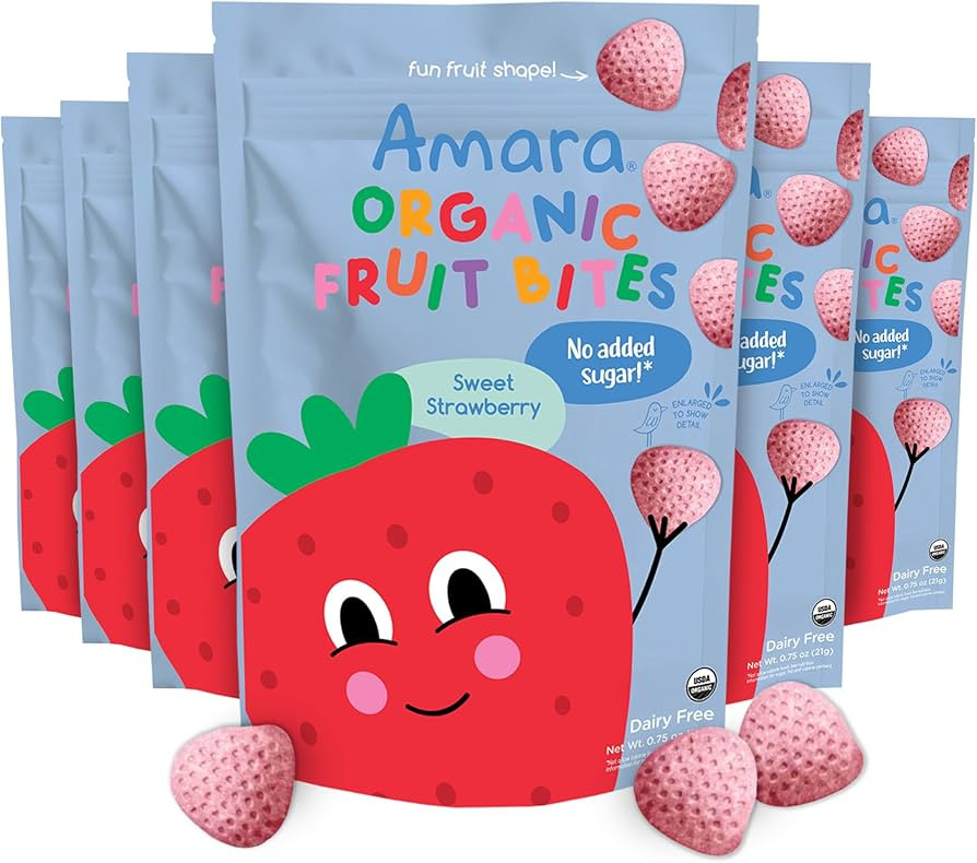 Amara Organic Fruit Bites Sweet Strawberry - No Added Sugar, Dairy-Free, Nut-Free Organic Fruit S... | Amazon (US)