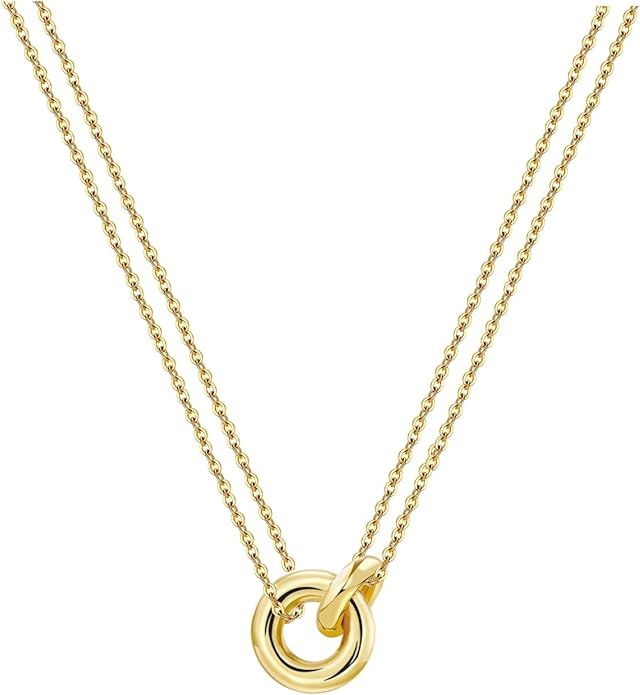 Dubtnion Dainty Necklace for Women Trendy, 14K Gold Plated Friendship Pendent Necklace, Simple In... | Amazon (US)