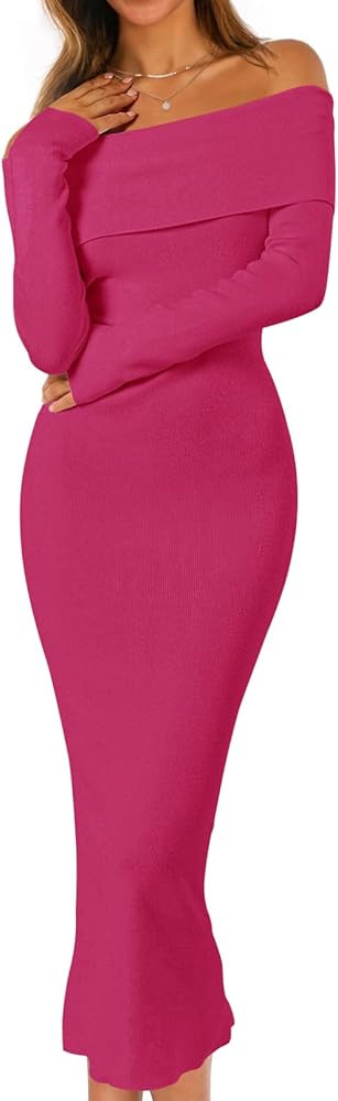 MEROKEETY Women's Winter Off Shoulder Bodycon Sweater Dress 2026 Spring Formal Long Sleeve Elegan... | Amazon (US)