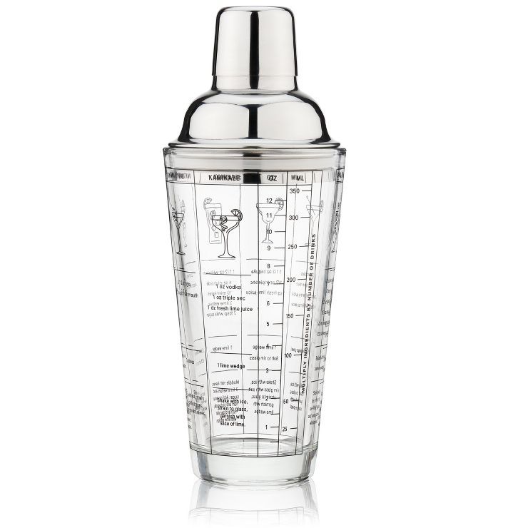 True Glass Cocktail Shaker with Cocktail Recipes, Clear Glass Shaker with Strainer, 13.5 oz | Target