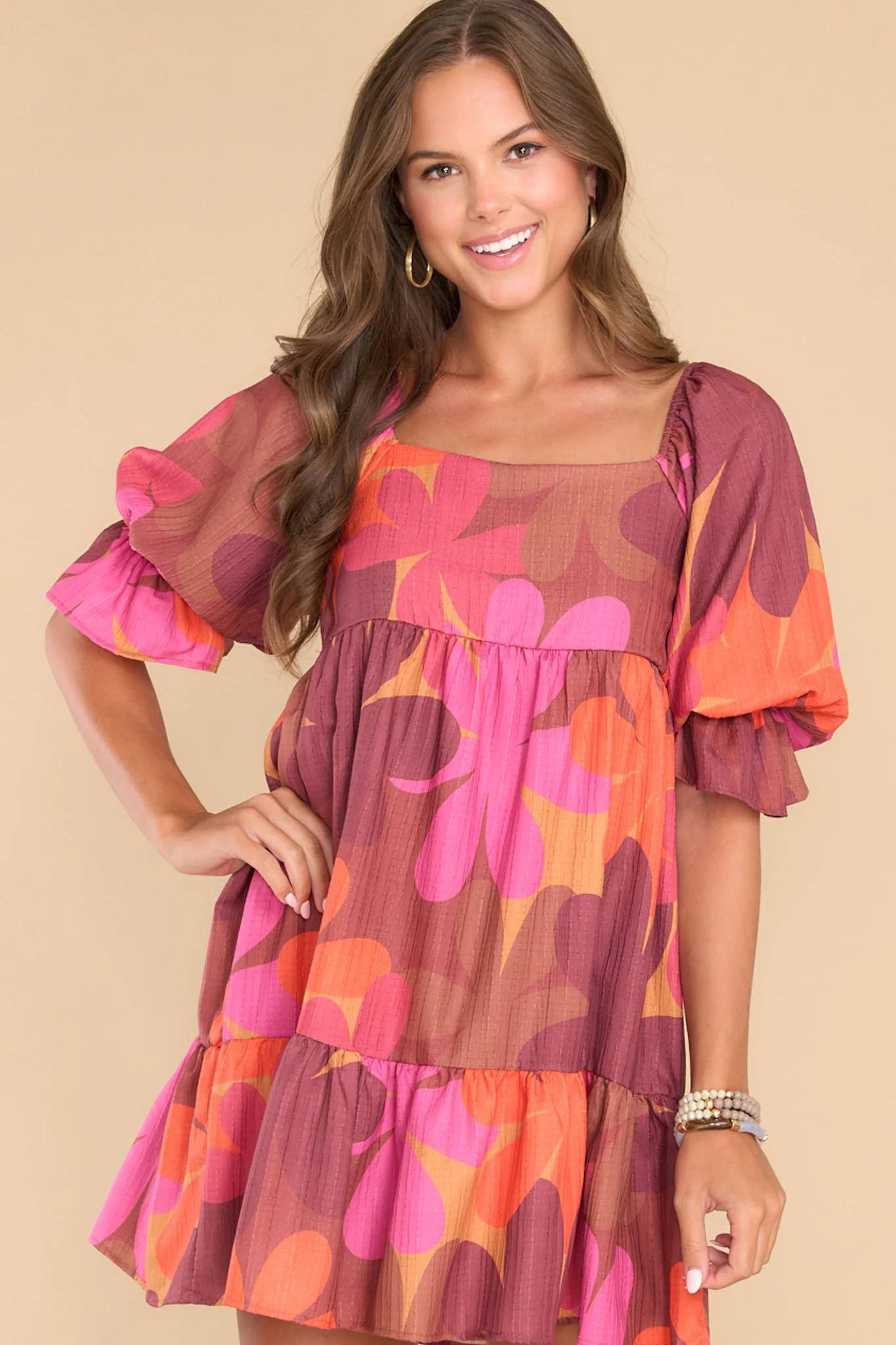 Instinctive Impression Burgundy Floral Print Dress | Red Dress 