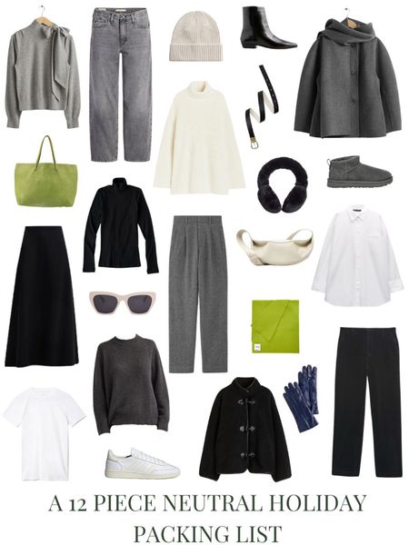 A 12 Piece Holiday Packing List in neutrals with a touch of green.

 #travelwardrobe #packinglist 
 #minimalistfashion #minimalistwardrobe #capsulewardrobe #fallcapsulewardrobe  #fallwardrobe
#fallfashion #fallstyle 

#LTKHoliday #LTKstyletip #LTKtravel