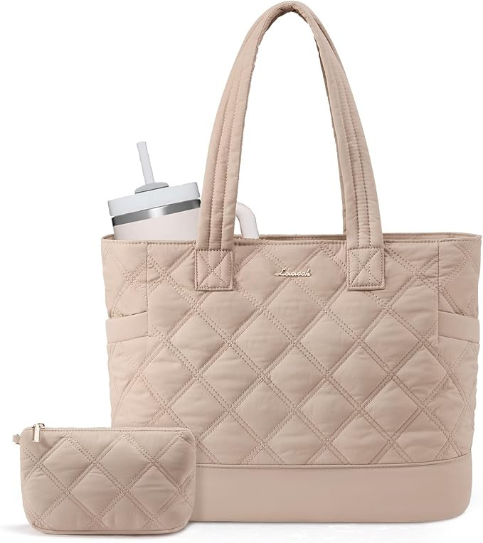 LOVEVOOK Tote Bag for Women, Quilted Work Puffer Bag with Large Cup Holder for Travel, Daily, Nur... | Amazon (US)