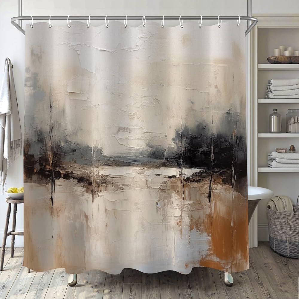 Oil Painting Abstract Shower Curtain for Bathroom, Brown Black Grey White Boho Shower Curtain Set... | Amazon (US)