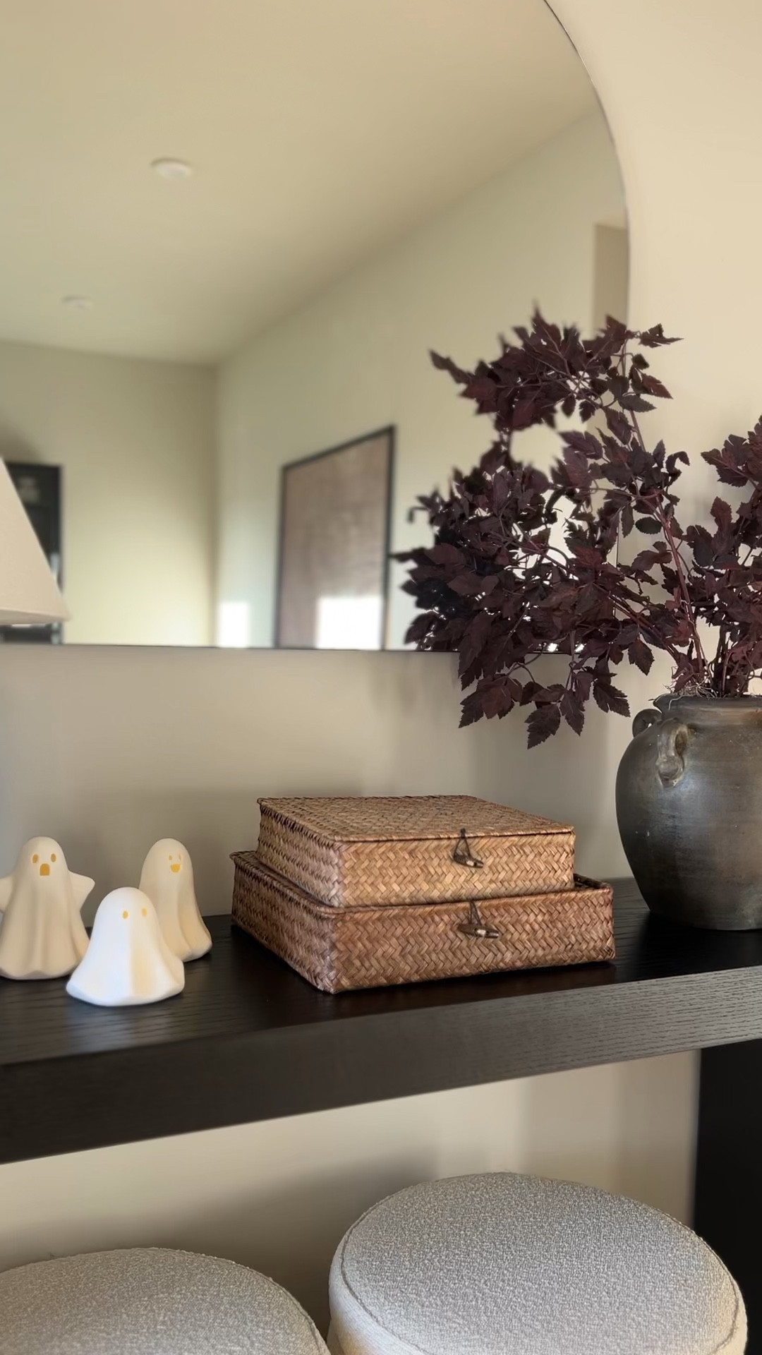 Fall decor from Amazon for the entryway 

Wicker boxes are the coffee color 
Stems are the long set of 3
Pottery barn frameless mantel arch mirror is the larger 40x36 inch size 