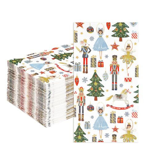 100Pcs Christmas Paper Napkins 3 Ply Watercolor Nutcracker Disposable Absorbent Hand Towels Christmas Nutcracker Guest Napkins for Winter Holiday Xmas Party Dinner Kitchen Table Supplies Decorations | Amazon (US)