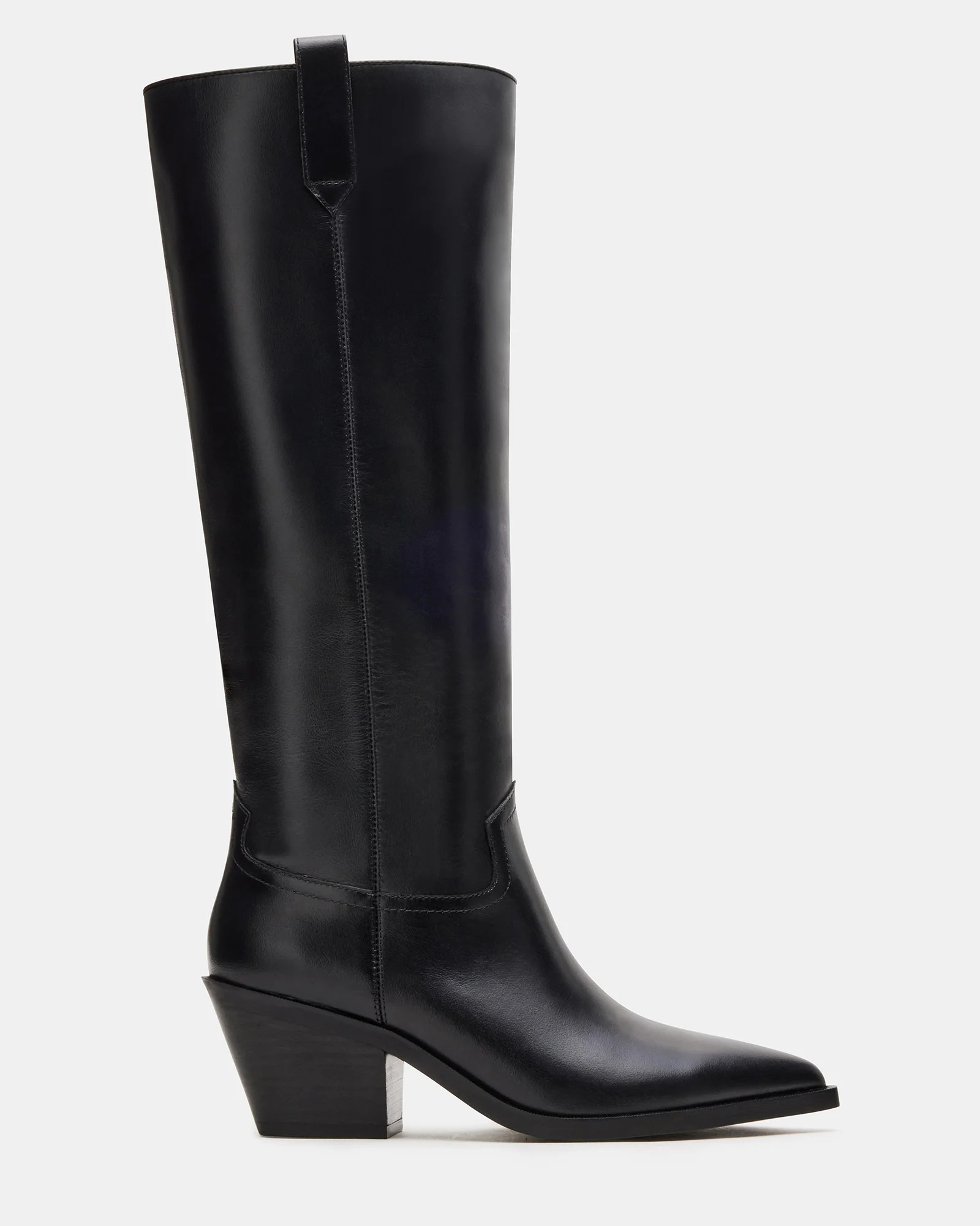STALLION Black Leather Knee-High Western Boot | Women's Boots | Steve Madden (US)