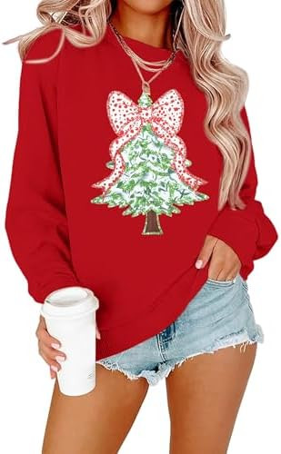Christmas Sweatshirts for Women Merry and Bright Sweatshirt Xmas Tree Graphic Pullover Holiday Lo... | Amazon (US)
