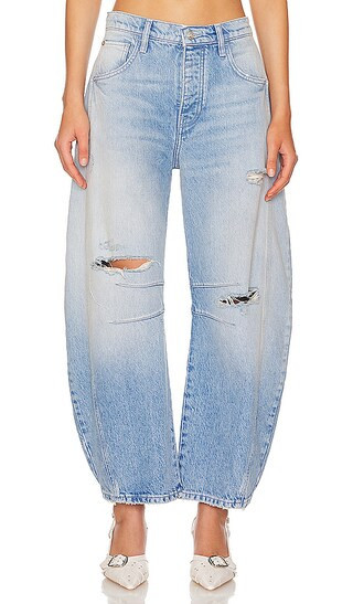 Free People x We The Free Good Luck Mid Rise Barrel in Denim-Light. - size 32 | Revolve Clothing (Global)