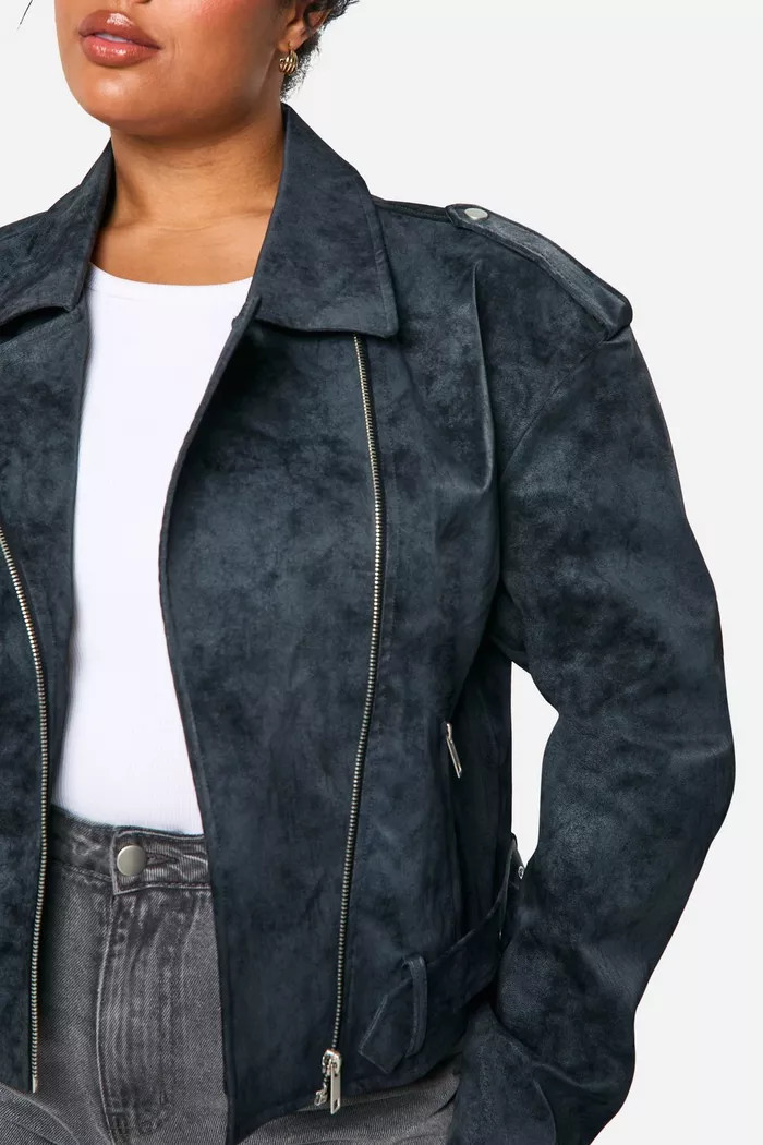 Plus Vintage Look Faux Leather Moto Jacket | boohoo (US & Canada)