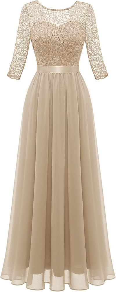 BeryLove Women Long Sleeve Formal Party Dress Lace Wedding Guest Maxi Dresses Elegant Cocktail Ev... | Amazon (US)