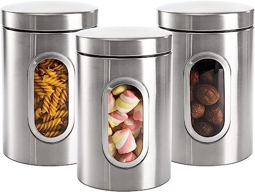 Jucoan 3 Pack Kitchen Canister Set, 48oz Stainless Steel Food Storage Containers with Lid and Vis... | Amazon (US)