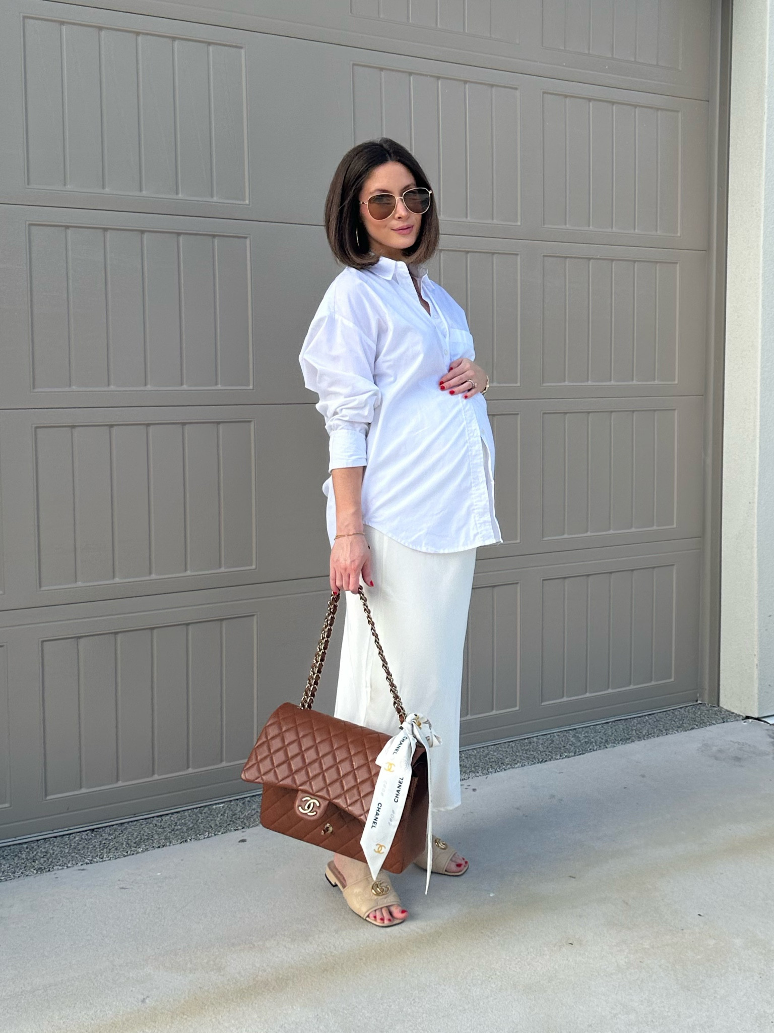 bump friendly (26 weeks):
abercrombie white button down (xs, oversized non-maternity)
legoe heritage maternity satin skirt (xs)

#LTKFindsUnder100 #LTKBump #LTKStyleTip
