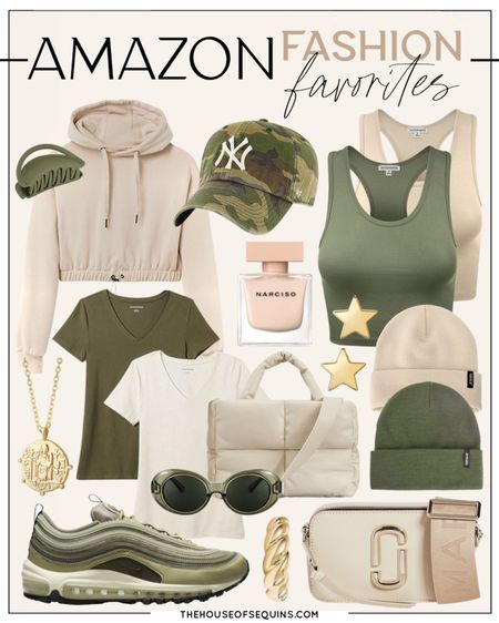 Shop these Amazon Fashion favorites! Wardrobe basics, Puffer bag, Nike Air Max 97, Camo cap, Marc Jacobs Bag, cropped hoodie, cropped tank 

#LTKsalealert #LTKstyletip #LTKunder50