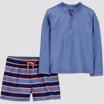 Carter's Just One You®️ Toddler Boys' Long Sleeve Striped Rash Guard Set - Blue 3T | Target