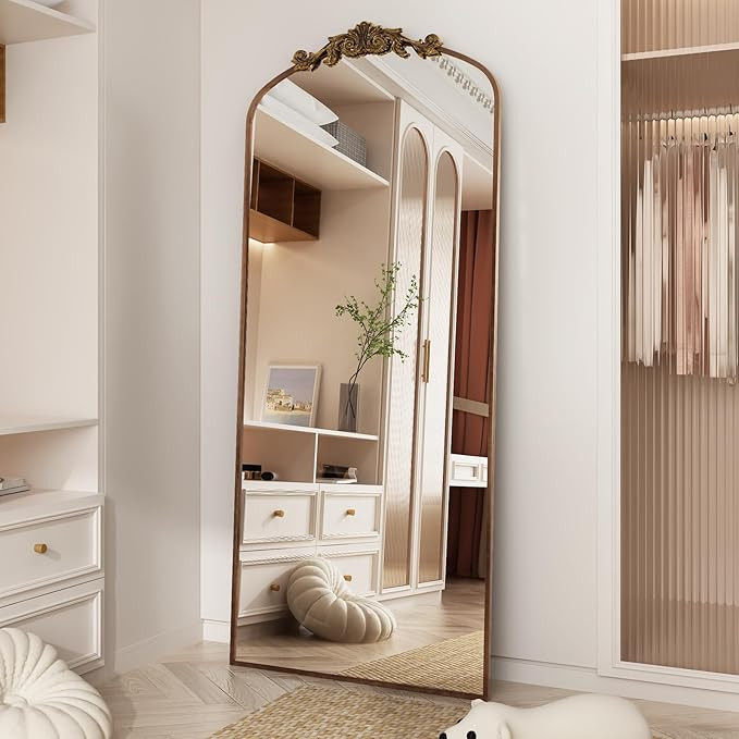 SMIROR Gold Arched Full Length Mirror 71x32, Baroque Inspired Vintage Body Mirror for Wall, Ornat... | Amazon (US)