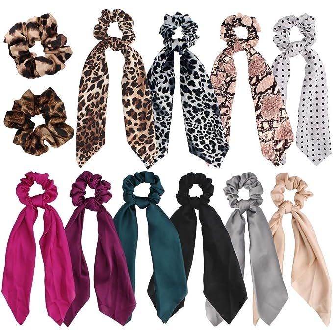 Jaciya 12 Pack Hair Scarf Leopard Scrunchies Chiffon Hair Scrunchies for Women Hair Bow Chiffon P... | Amazon (US)