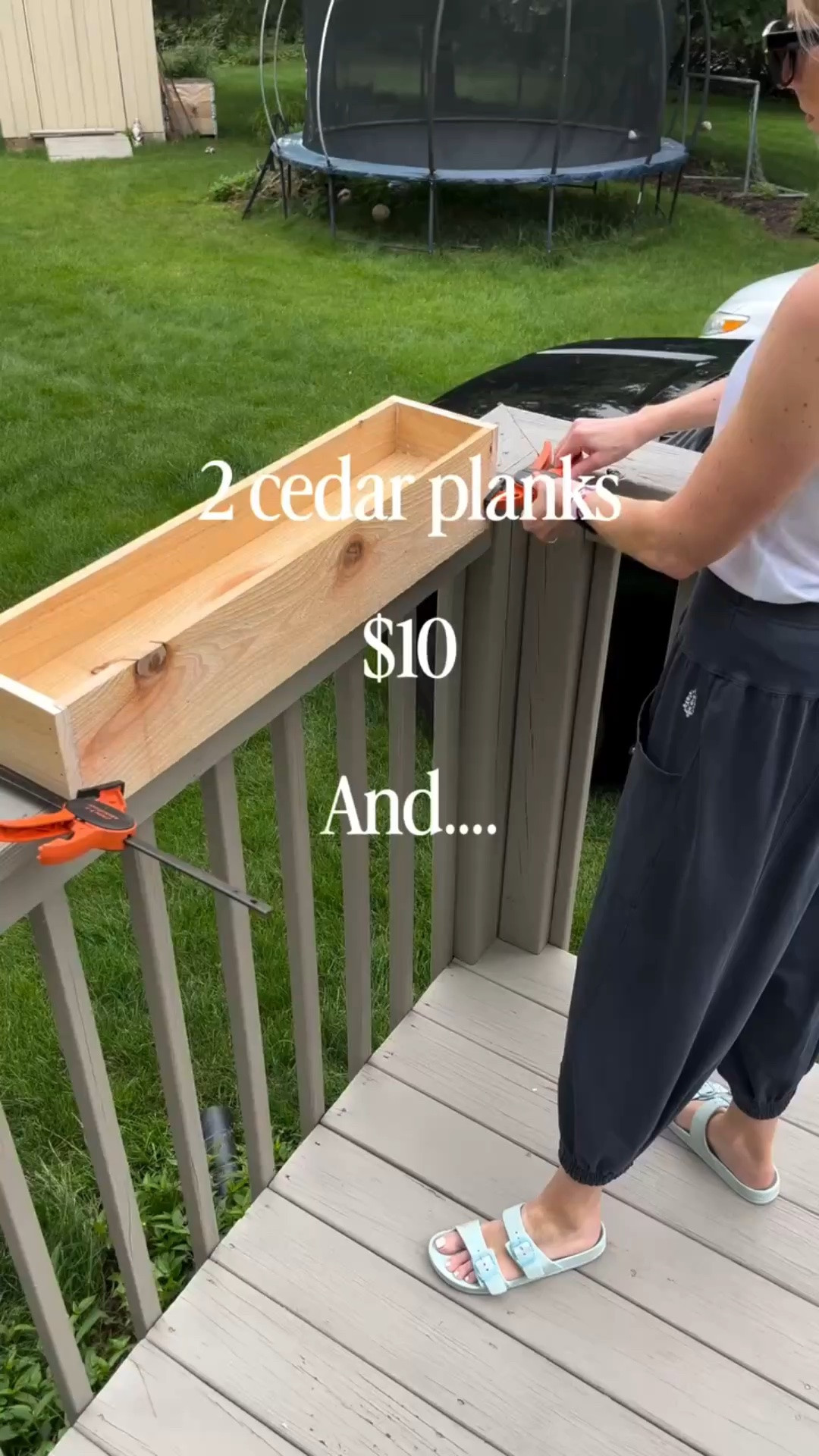 The gamble paid off. I’ve always wanted planters around the deck area, and we decided to create our own using cedar planks.

It was very simple with only two boards, some glue, staples and fabric, and then we got the flowers on clearance.

Definitely do not skip drilling the drainage holes and make sure you line it with Landscape fabric so the potting soil doesn’t wash out.

Follow for more cedar plan projects.