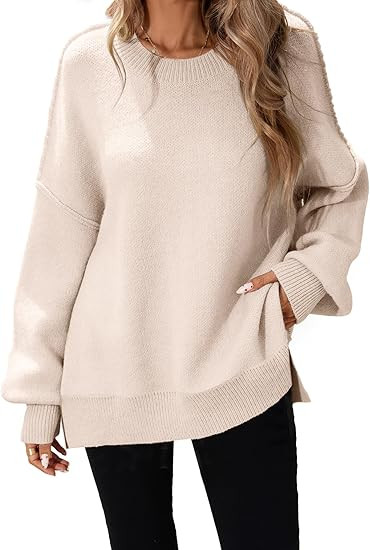 SunnyMelody Womens Oversized Batwing Sweater Fall 2025 Crew Neck Pullover Knit Tops - Outside Sea... | Amazon (US)
