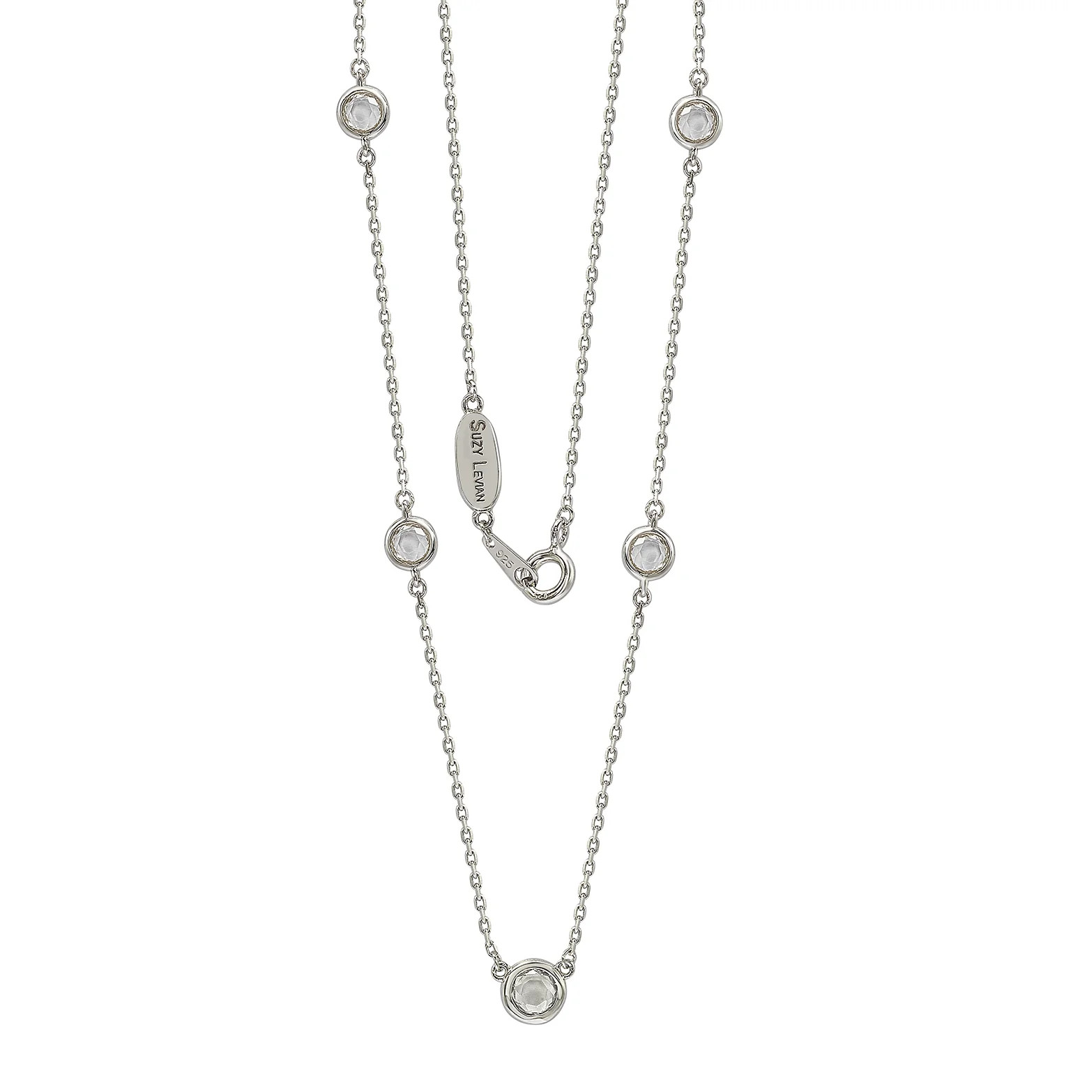 Suzy Levian White Topaz (1.50cttw) Sterling Silver 5 Stone Station Nec | SUZY LEVIAN