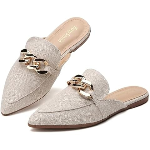 Buckle Mules for Women Pointed Toe Backless Flat Mules Slip on Slides Loafer Shoes | Amazon (US)