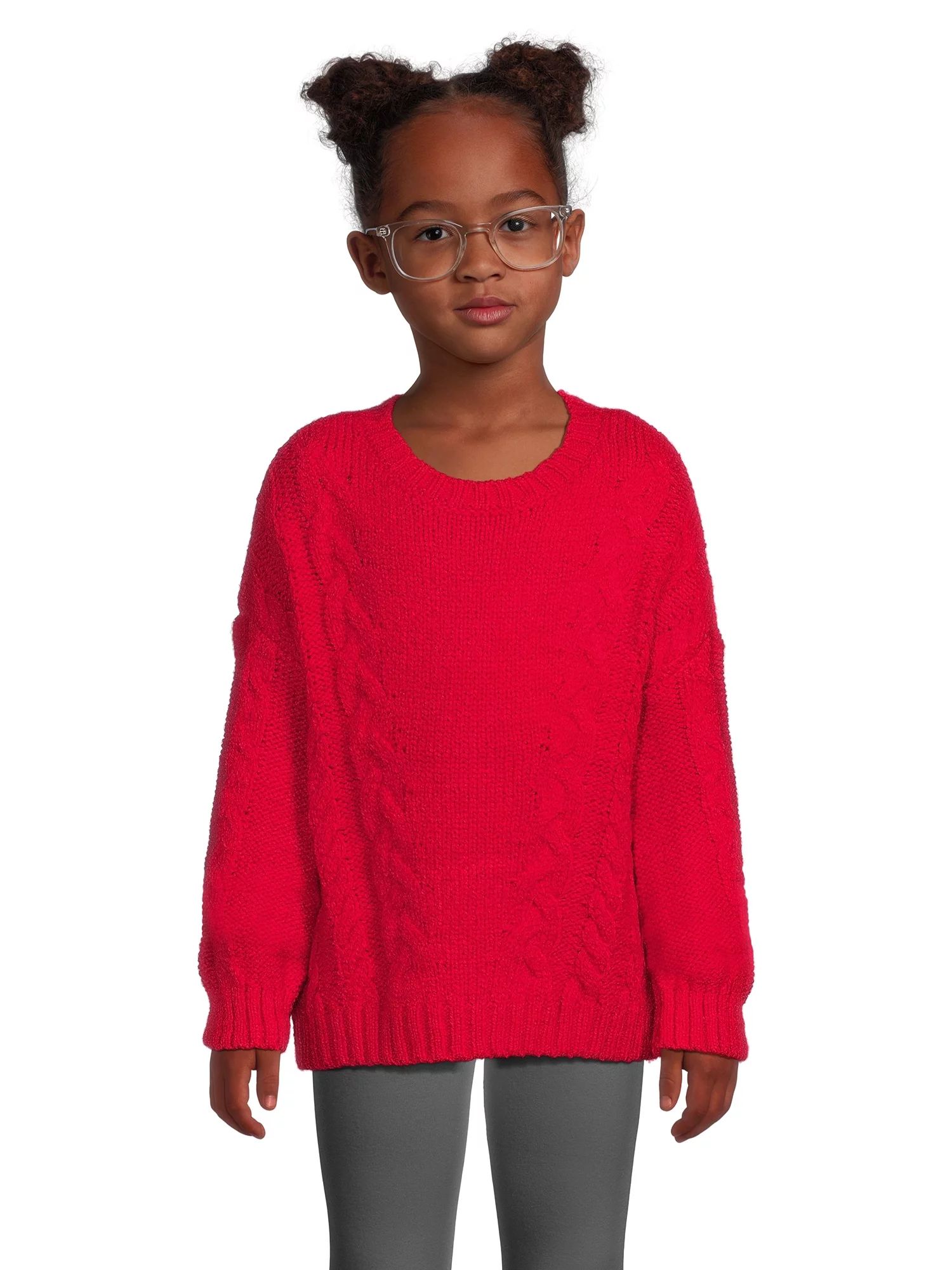 Wonder Nation Girls Cable Knit Sweater with Long Sleeves, Sizes 4-18 & Plus | Walmart (US)