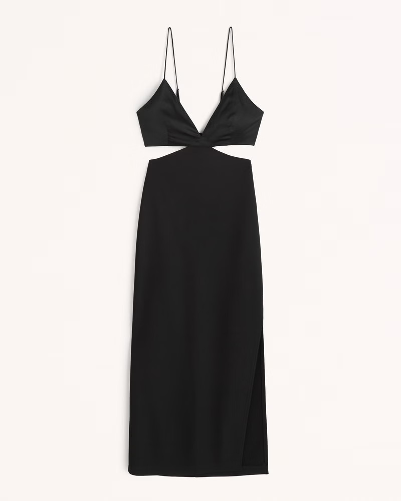 Mixed Fabric Cutout Midi Dress | Abercrombie & Fitch (US)