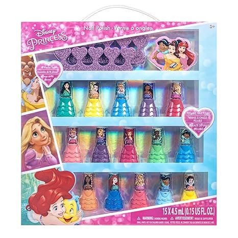 Disney Princess 15 Piece Water-Based Nail Polish with 3 Toe Spacers| Quick Dry| Peel Off| Gift Ki... | Amazon (US)