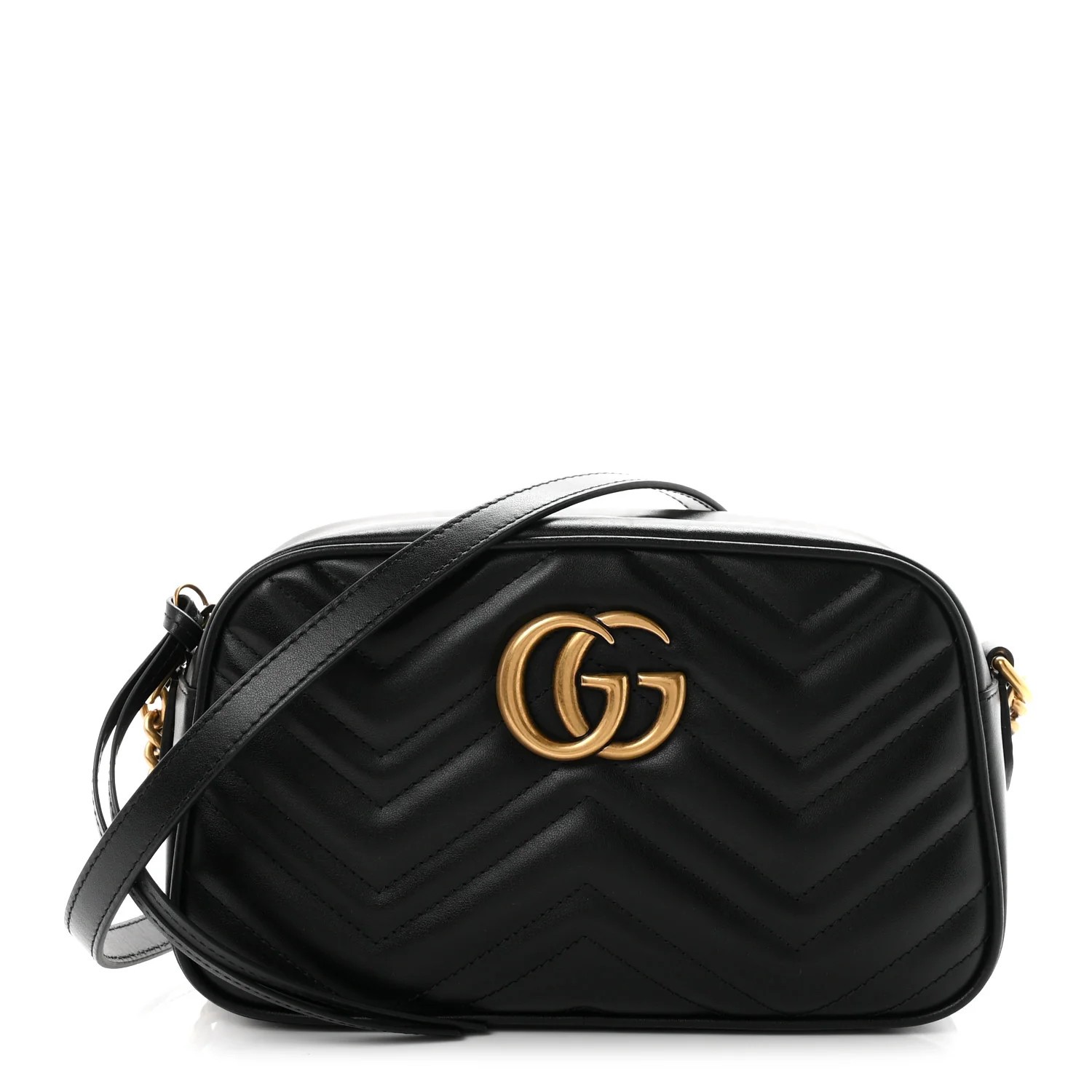 Gucci Calfskin Matelasse Small GG Marmont Chain Shoulder Bag Black 1963502 | FASHIONPHILE (US)