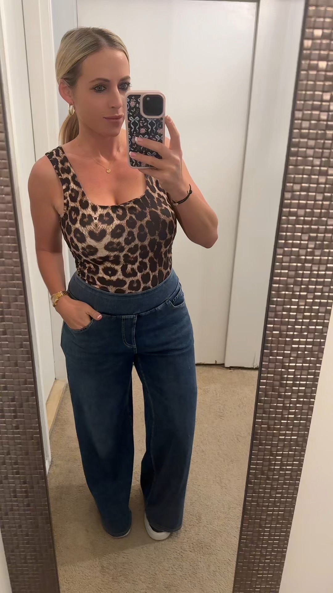 Date night outfit. Stretch jeans. Platform sneakers. Faux leather jacket. Leopard print. Hoop earrings 



#LTKMidsize #LTKFindsUnder50 #LTKWatchNow