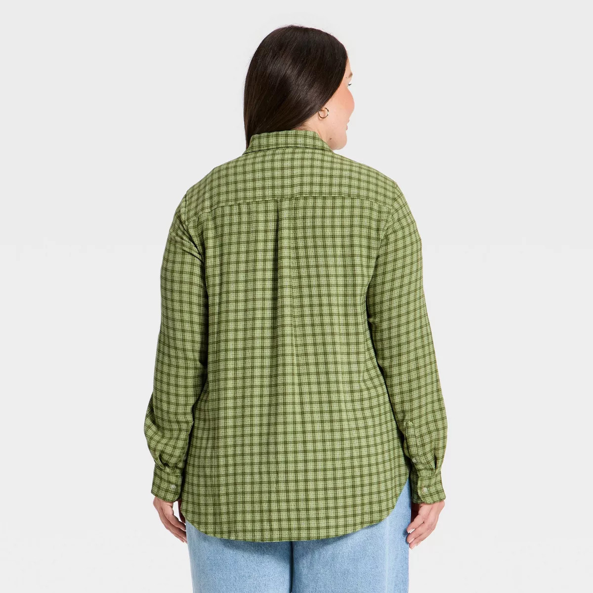 Women's Long Sleeve Collar Button-Down Shirt - Universal Thread\u2122 Green Plaid XXL | Target