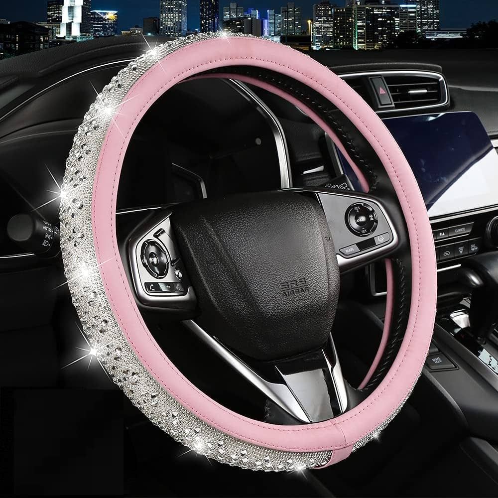 New Crystal Rhinestones Steering Wheel Cover for Women Girls Bling Diamond Pink Leather Steering ... | Amazon (US)