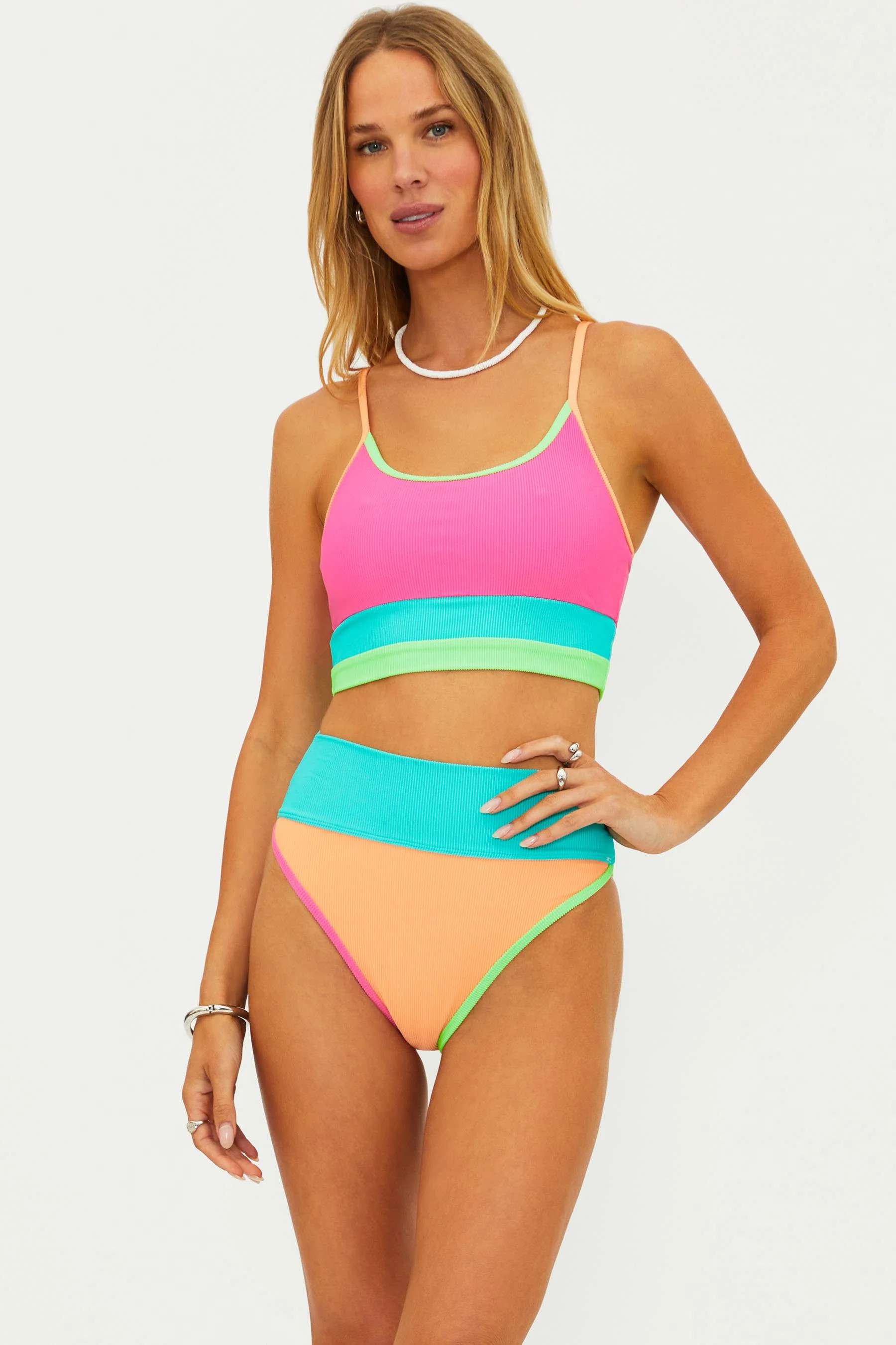Eva Top Aqua Haze Colorblock | Ribbed Colorblock Bikini Top | Beach Riot | Beach Riot