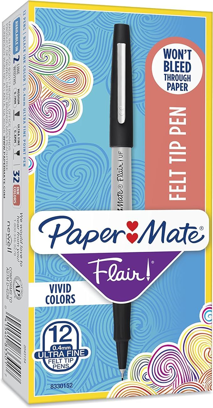 Paper Mate Flair Felt Tip Pens, Ultra Fine Point (0.4mm), Black, 12 Count | Amazon (US)