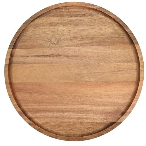 Round Wooden Serving Tray, 11 Inch Acacia Decorative Tray for Home Decor, Coffee Table, Farmhouse Style Wood Tray for Small Candle, Vases, Jewelry Organizer, Home Kitchen Dining Tabletop Decor | Amazon (US)