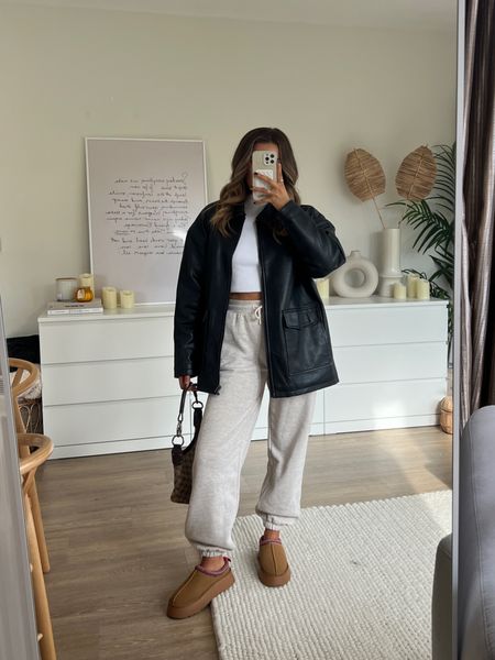 Styling ugg Tasman (dupes) for everyday wearing ego dupes! Styled with wat the brand sweatpants and a nasty gal chic leather jacket for effortless everyday vibes this autumn! 

#LTKfindsunder50 #LTKstyletip #LTKeurope