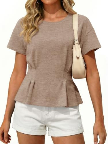 Tankaneo Womens Peplum Tops Babydoll Summer Short Sleeve Pleated T-Shirts Casual Loose Fit Flowy ... | Amazon (US)