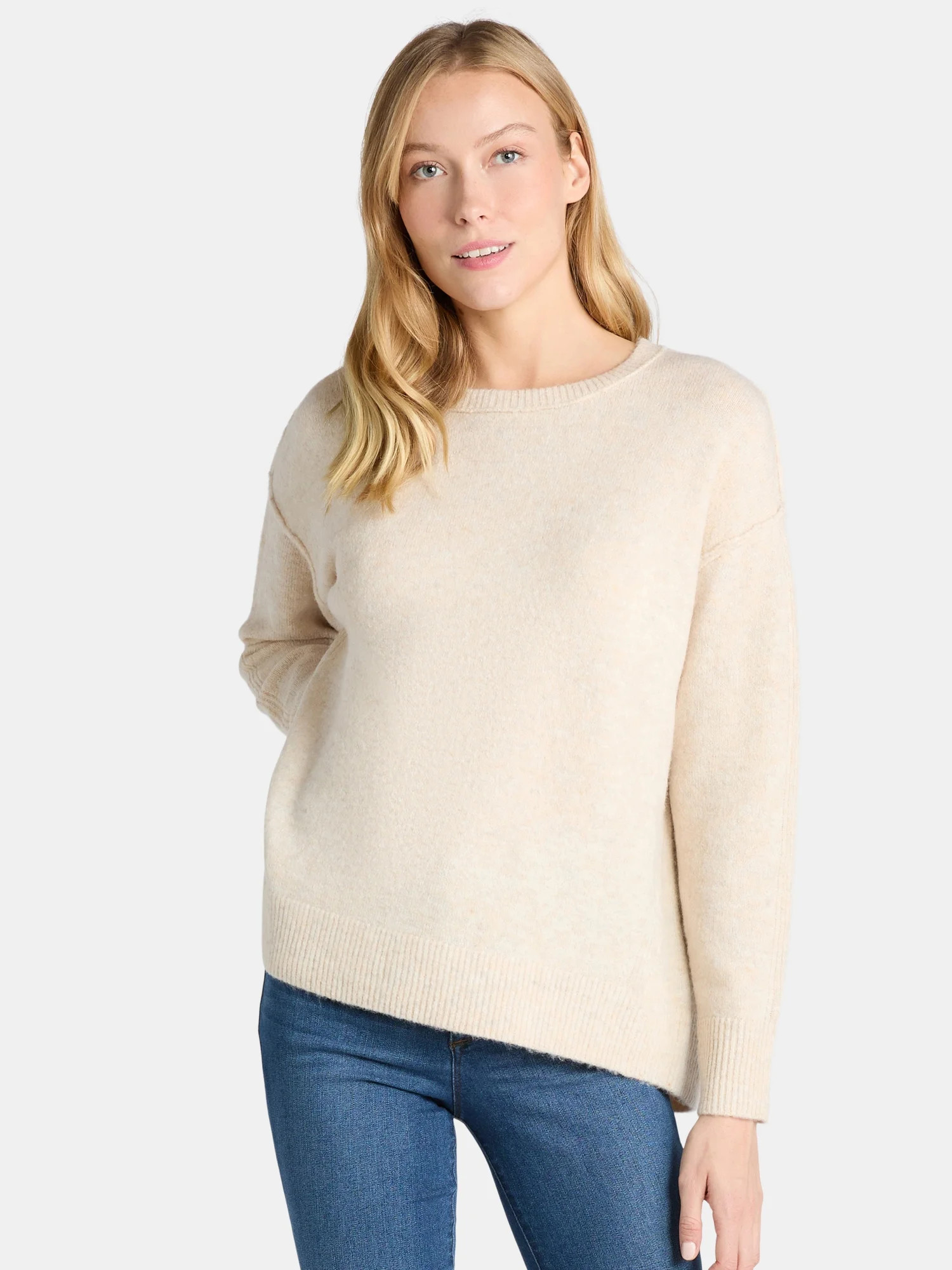 Time and Tru Women’s Crewneck Pullover Sweater with Long Sleeves, Midweight, Sizes XS-XXXL | Walmart (US)