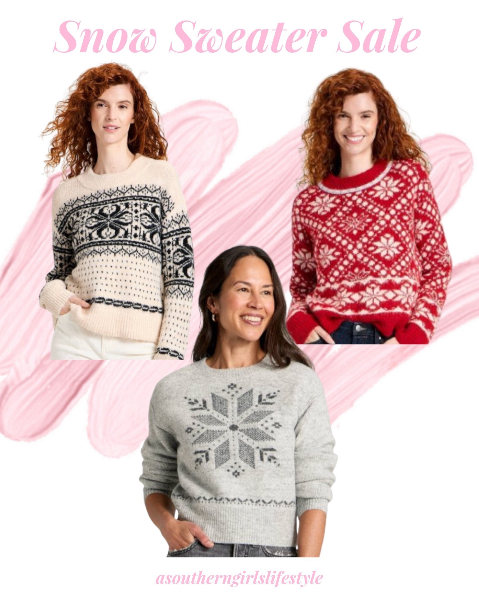 On Sale for $24! Greet for the Holidays & Snowy Winter Days

Long Sleeve Cozy Alpine Snowflake Crewneck Pullover Sweater in Cream & Red & Gray Snowflakes Long Sleeve Holiday Crewneck Pullover Sweater 

Winter Outfit. Christmas Style  