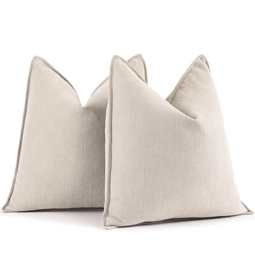 ZWJD Beige Pillow Covers 26x26 Set of 2 Chenille Throw Pillow Covers with Elegant Design Soft and Luxurious Decorative Throw Pillows for Couch, Bed, and Home Decor | Amazon (US)